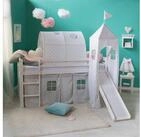 Homestyle4u Hochbett 90x200 cm Wei&szlig; mit Vorhang Sterne Grau f&uuml;r 1 Kind Holz...