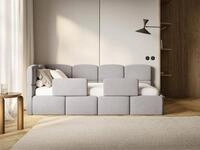 Selsey Kinderbett CLOUDY, Eck-Kopfteil, Matratze & Stauraum, Easy-Clean-Velours,