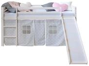 Homestyle4u Hochbett 90x200 Wei&szlig; mit Vorhang Sterne Grau f&uuml;r 1 Kind Kiefer...