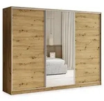 Masseno Schwebet&uuml;renschrank TARI 250 cm Kleiderschrank mit Spiegel 3 T&uuml;ren Eiche