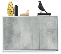 Vladon Kommode Ben V3 (Kommode, mit 3 T&uuml;ren und 2 Schubladen), Wei&szlig; matt/Beton