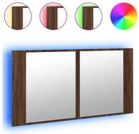 vidaXL Badezimmerspiegelschrank LED-Spiegelschrank Braun Eichen-Optik 90x12x45...
