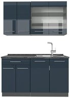 Vicco K&uuml;chenzeile Fame-Line, Dunkelblau Hochglanz/Anthrazit, 140 cm ohne