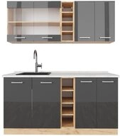 Vicco K&uuml;chenzeile R-Line, Anthrazit Hochglanz/Goldkraft Eiche, 160 cm, AP Marmor