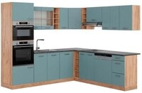 Vicco Winkelk&uuml;che R-Line, Blau-Grau/Goldkraft Eiche, 237 x 247 cm, AP Anthrazit