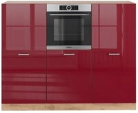 Vicco K&uuml;chenzeile R-Line, Rot Hochglanz/Goldkraft Eiche/Goldkraft Eiche, 180...