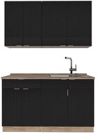 Vicco K&uuml;chenzeile Fame-Line, Schwarz gestreift/Goldkraft Eiche/Goldkraft...