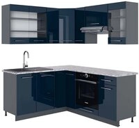 Vicco Winkelk&uuml;che Fame-Line, Dunkelblau Hochglanz/Anthrazit, 160 x 190 cm, AP...