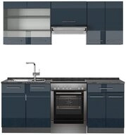 Vicco K&uuml;chenzeile Fame-Line, Dunkelblau Hochglanz/Anthrazit, 200 cm ohne