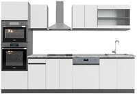 Vicco K&uuml;chenzeile R-Line, Wei&szlig;/Anthrazit, 300 cm mit Hochschrank, AP Marmor