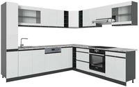 Vicco Winkelk&uuml;che R-Line, Wei&szlig;/Anthrazit, 257 x 277 cm J-Shape, AP Marmor