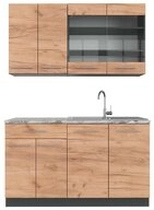 Vicco K&uuml;chenzeile Fame-Line, Goldkraft Eiche/Anthrazit, 140 cm, AP Marmor