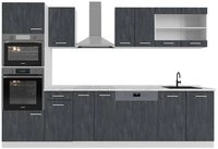 Vicco K&uuml;chenzeile R-Line, Schwarz Beton/Wei&szlig;, 300 cm AP Marmor schwarz