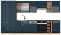 Vicco K&uuml;chenzeile Fame-Line, Dunkelblau Hochglanz/Goldkraft Eiche, 355 cm, AP