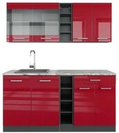 Vicco K&uuml;chenzeile R-Line, Rot Hochglanz/Anthrazit/Anthrazit, 160 cm, AP Marmor