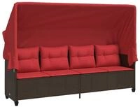 vidaXL Gartenliege Sonnenliege mit Dach und Kissen Braun Poly Rattan, 1 St.