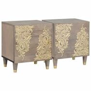 vidaXL Nachttisch Nachttisch mit T&uuml;r 2 pcs Grau 40 x 33 x 46 cm Massivholz...