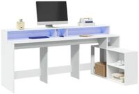 vidaXL Schreibtisch, LED-Schreibtisch Wei&szlig; 200x104x91 cm Holzwerkstoff