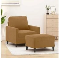 vidaXL Sofa, Sessel mit Hocker Braun 60 cm Samt