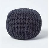 Homescapes Pouf Runder Strickpouf 100% Baumwolle, schwarz