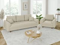 S-Style M&ouml;bel Polstergarnitur 3+1 Zara mit Braun Holzf&uuml;&szlig;en im...