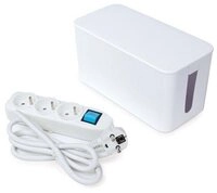 PEREL Perel Steckdosenleiste mit Schalter und Kabelbox, 3 Steckdosen Typ E,