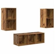 vidaXL TV-Schrank TV-Schrankset Wandmontiert 3 pcs Altholz Holzwerkstoff (3-St)