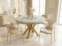 WFL GROUP Esstisch Clara Gold im Loft-Stil rund ausziehbar mit goldenen...