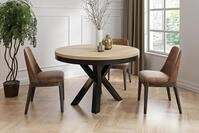 WFL GROUP Esstisch Clara im Loft-Stil rund ausziehbar mit schwarzen Metallbeinen