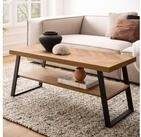 FINEBUY Couchtisch FB104749 Sofatisch 100 cm Braun Fischgr&auml;t Wohnzimmertisch...