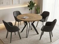 WFL GROUP Esstisch Revena ausziehbarer rund industrial mit schwarzen...