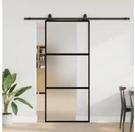 vidaXL Schiebet&uuml;r, Schiebet&uuml;r mit Beschlag Schwarz 90x205 cm Hartglas