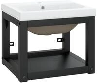 vidaXL Badregal Badezimmer-Waschtischgestell mit Waschbecken Schwarz Eisen, 1-tlg.
