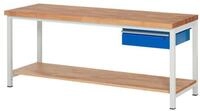 RAU Werkbank Werkbank 2000x700x840-1040mm 1xSchublade-TA lichtgrau/enzianblau
