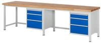 RAU Werkbank Werkbank 3000x700x840-1040mm 6xSchublade-TA lichtgrau/enzianblau
