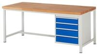RAU Werkbank Werkbank 2000x900x840-1040mm 4xSchublade-TA lichtgrau/enzianblau