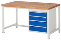 RAU Werkbank Werkbank 1500x900x840-1040mm 4xSchublade-TA lichtgrau/enzianblau