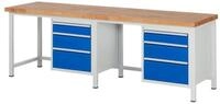 RAU Werkbank Werkbank 2500x700x840-1040mm 6xSchublade-TA lichtgrau/enzianblau