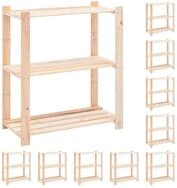 vidaXL Schwerlastregal Lagerregale 3 B&ouml;den 10 Stk. 80x38x90cm Massivholz Kiefer