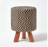 Homescapes Fu&szlig;hocker Hocker Jute Diamond Black Holzf&uuml;&szlig;e 32 Rund