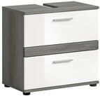 xonox.home Waschbeckenunterschrank Wei&szlig; Hochglanz Rauchsilber Siphonausschnitt