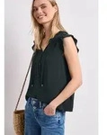 STREET ONE Shirtbluse Sommertop - Split Neck mit R&uuml;schen und B&auml;ndern gr&uuml;n 34...