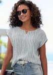 Vivance Kurzarmbluse mit Zierdetail am Ausschnitt, Druckbluse