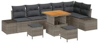 vidaXL Loungesofa Gartensofa-set mit Kissen mit Speicher 9 pcs Grau Poly...