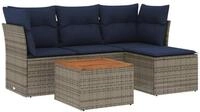 vidaXL Gartenlounge-Set 5-teiliges Gartensofa-Set mit Kissen, grau, Polyrattan,