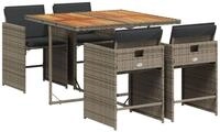 vidaXL Garten-Essgruppe 5-tlg. Garten-Essgruppe mit Kissen Grau Poly Rattan,...