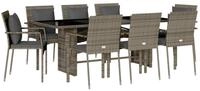 vidaXL Garten-Essgruppe 9-tlg. Garten-Essgruppe mit Kissen Grau Poly Rattan...,