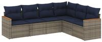 vidaXL Gartenlounge-Set 6-teiliges Gartensofa-Set mit Kissen, grau, Polyrattan,