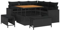 vidaXL Loungesofa Gartensofa-set mit Kissen 9 pcs Schwarz Poly-Rattan, 9 Teile