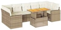 vidaXL Gartenlounge-Set 8-tlg. Garten-Sofagarnitur mit Kissen Beige Poly Rattan,